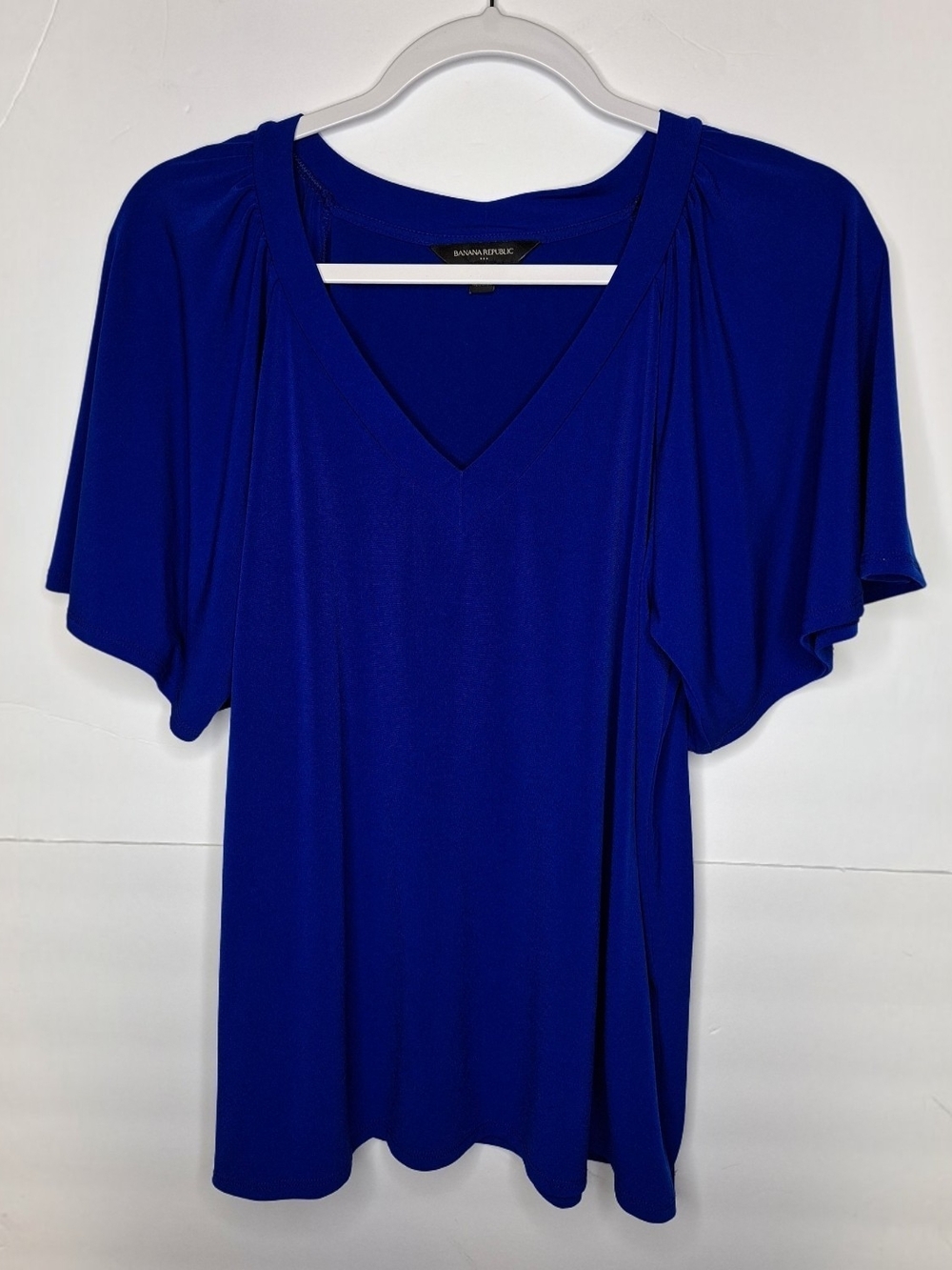 Banana Republic Cobalt V-Neck Flutter Sleeve Top